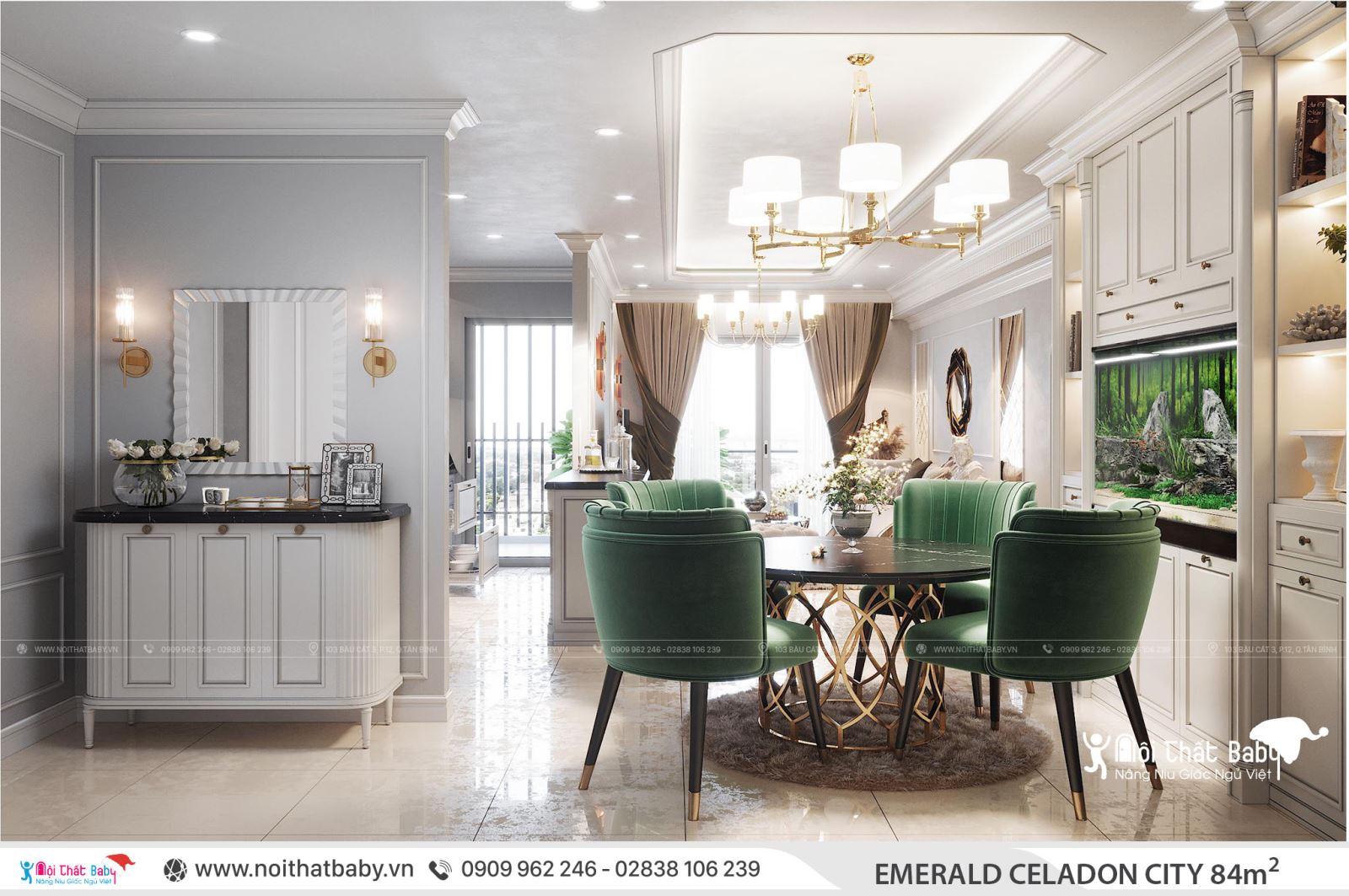 Thiết kế nội thất căn hộ Emerald Celadon City 84m2 2 phòng ngủ